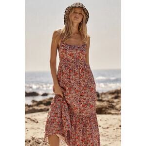 Saltwater Luxe Floral A-Line Midi Dress XS Spaghetti Straps NWT